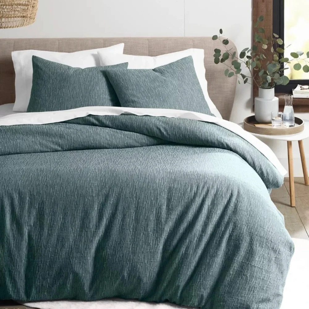 OAKE Ripple Matelasse Luxury Duvet Cover Set 100% Cotton Green King $245